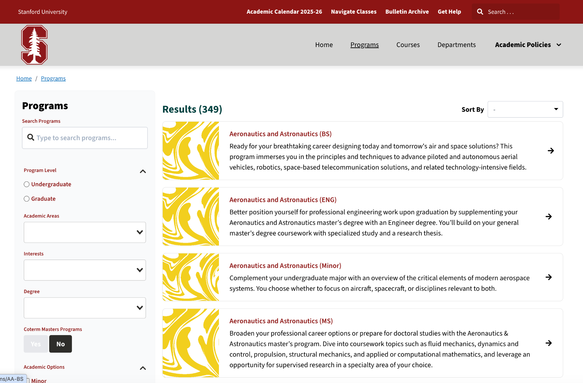 Old Bulletin Programs Requirements Page